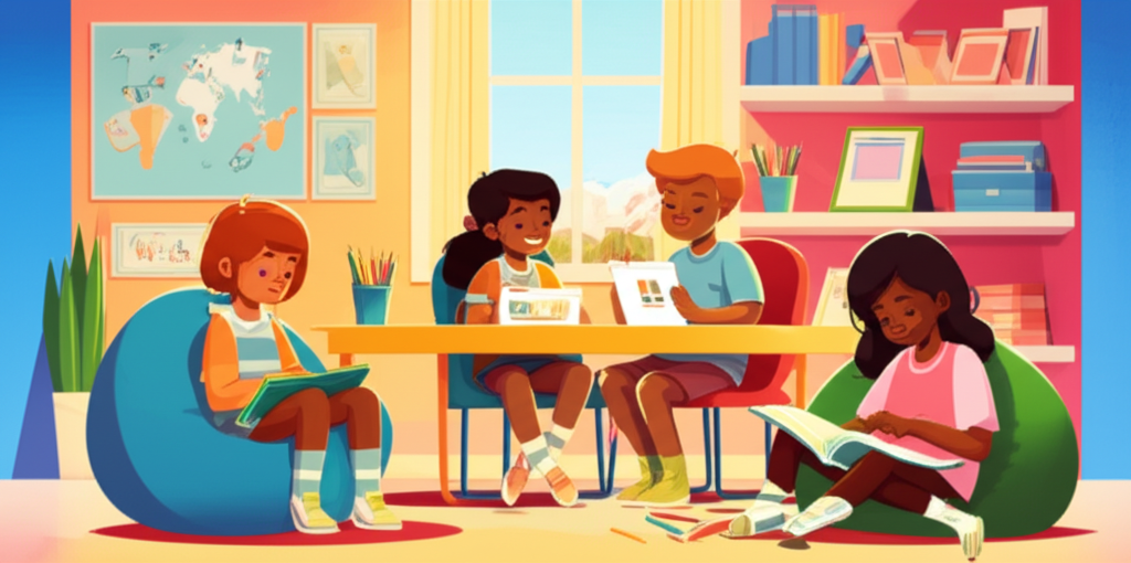 Diverse South African children learning together using EduBuddy's interactive educational platform